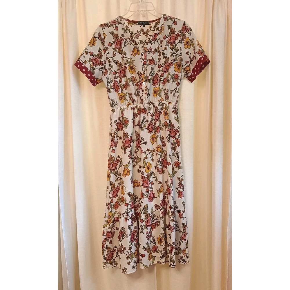 Roolee‎ Women's Size S Loki Vibrant Floral Print Maxi Seersucker Dress USA Made